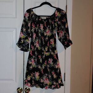 Newbury Kustom  black floral print  dress Sz L